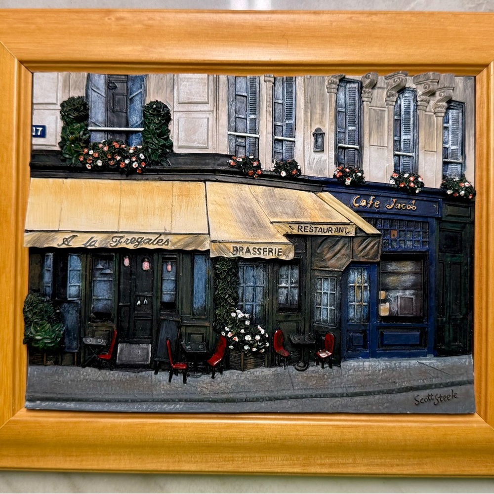 Scott Steele European Street Scene 3D Wall Plaque professionally framed